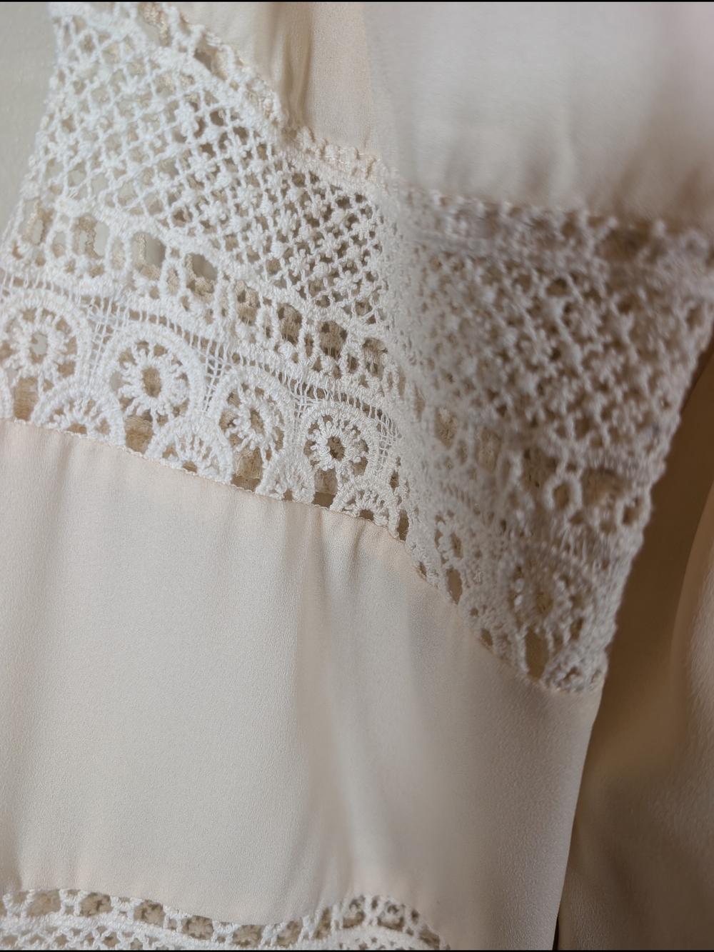 Adiva Ivory Lace Trim Boho Peasant Blouse Women’s Large Bell Sleeve Cream Top - Picture 13 of 13